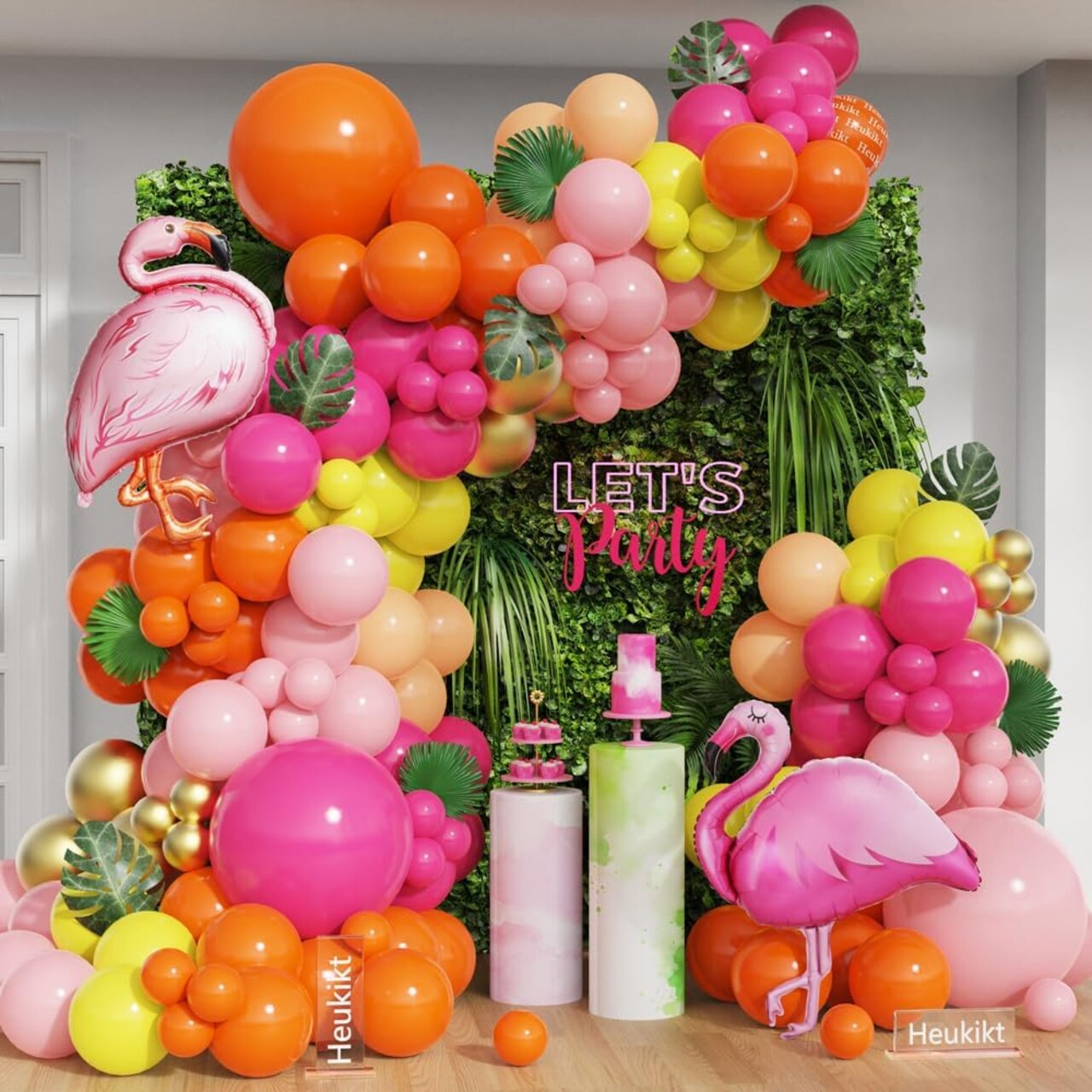 159Pcs Hot Pink Yellow Orange Latex Balloons(Pink Yellow Orange)1 x 1 x 1 inches
